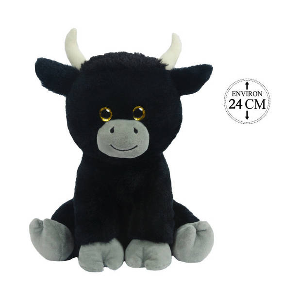 Knuffeldier Stier/koe Herman - zachte pluche stof - dieren knuffels - zwart - 24 cm - Knuffel boederijdieren