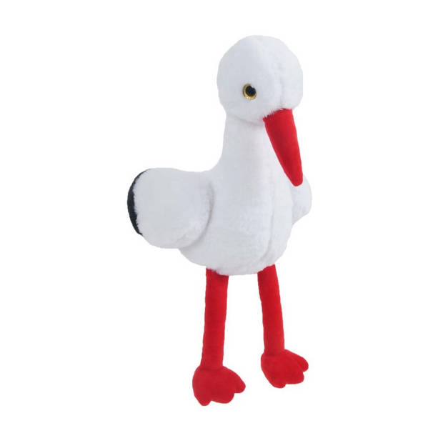 Knuffeldier Ooievaar Kaya - zachte pluche stof - dieren/vogel knuffels - wit/rood - 37 cm - Vogel knuffels