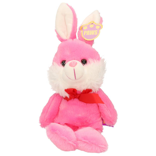 Paashaas/haas/konijn knuffel dier - zachte pluche - roze - cadeau - 32 cm - met strikje - Knuffel bosdieren