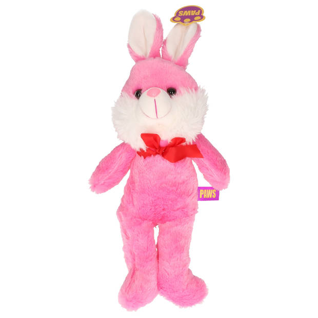 Paashaas/haas/konijn knuffel dier - zachte pluche - roze - cadeau - 32 cm - met strikje - Knuffel bosdieren