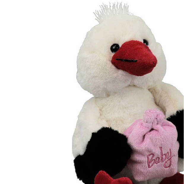 Inware pluche geboorte ooievaar knuffeldier - wit - staand - 21 cm - baby girl/geboorte jongen - Vogel knuffels