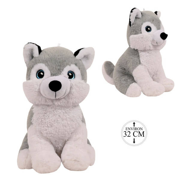 Knuffeldier Husky hond Billy - zachte pluche stof - dieren knuffels - grijs/wit - 32 cm - Knuffel huisdieren