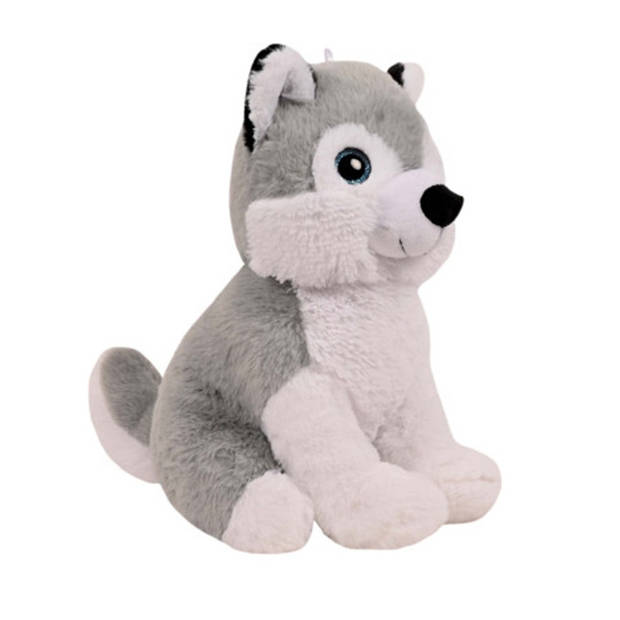 Knuffeldier Husky hond Billy - zachte pluche stof - dieren knuffels - grijs/wit - 32 cm - Knuffel huisdieren