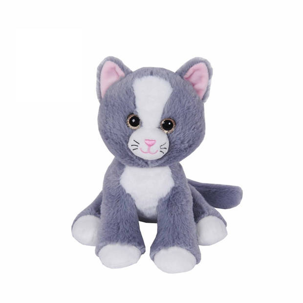 Knuffeldier Kat/poes Minous - zachte pluche stof - dieren knuffels - grijs/wit - 23 cm - Knuffel huisdieren