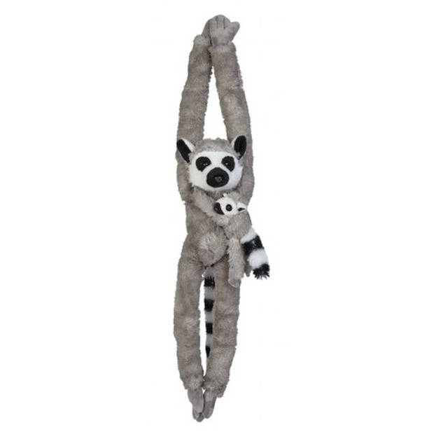 Grijze ringstaartmakis knuffels met baby 84 cm knuffeldieren - Knuffel bosdieren