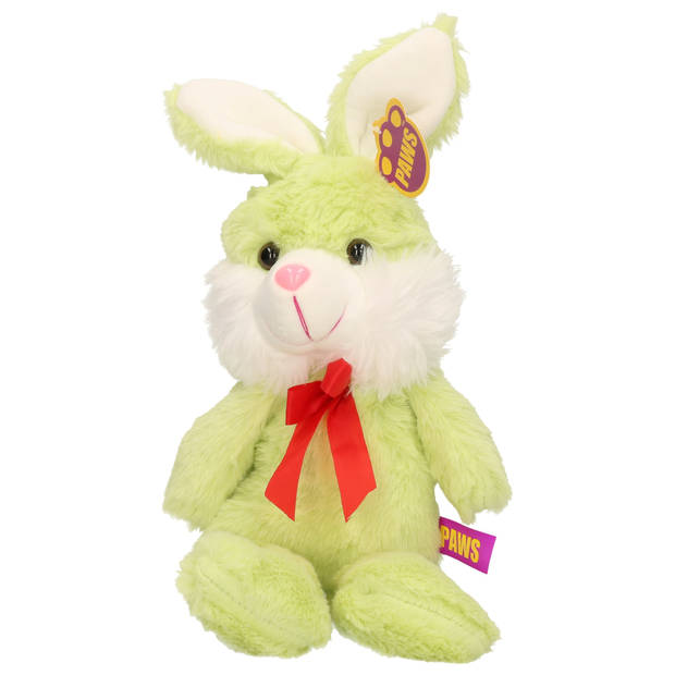 Paashaas/haas/konijn knuffel dier - zachte pluche - groen - cadeau - 32 cm - met strikje - Knuffel bosdieren