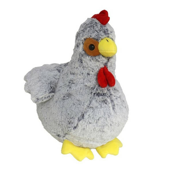 Gerimport Pluche kip knuffel - 20 cm - grijs - boederijdieren kippen knuffels - Vogel knuffels