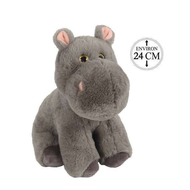 Knuffeldier Nijlpaard Olly - zachte pluche stof - dieren knuffels - grijs - 24 cm - Knuffeldier