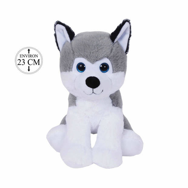 Knuffeldier Husky hond Billy - zachte pluche stof - dieren knuffels - grijs/wit - 23 cm - Knuffel huisdieren