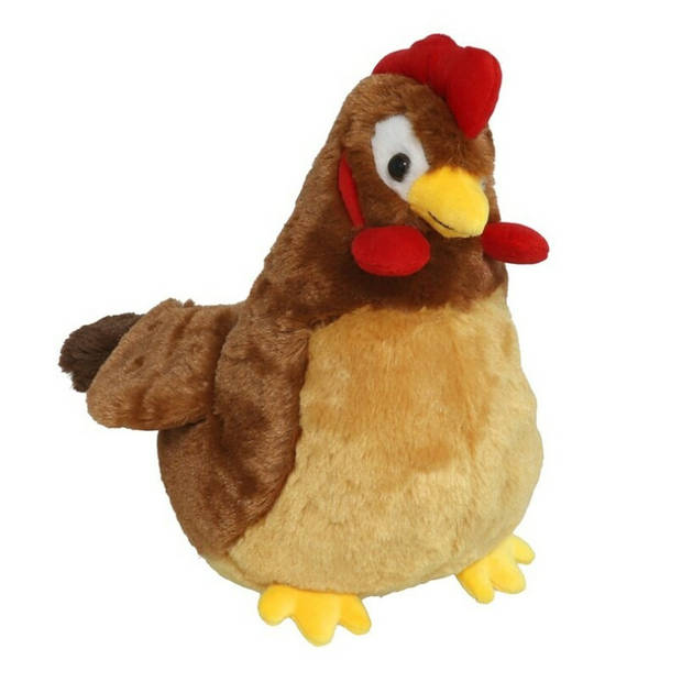 Gerimport Pluche haan knuffel - 20 cm - bruin - boederijdieren kippen knuffels - Vogel knuffels