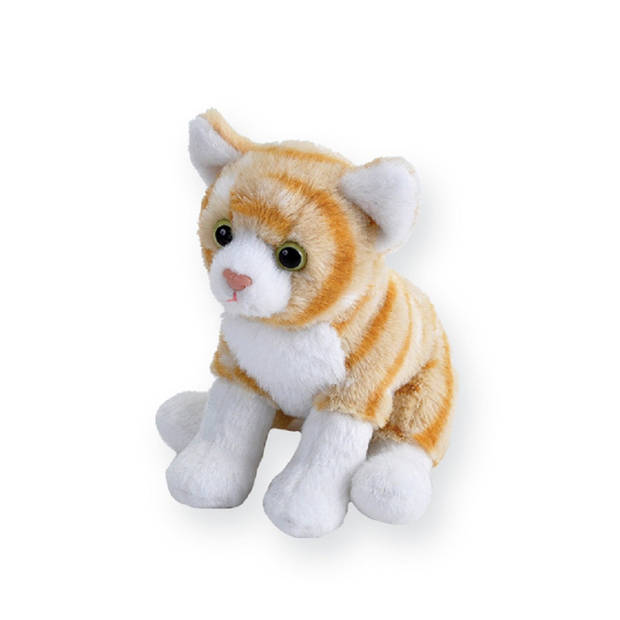 Wild Republic Pluche knuffel kat/poes - oranje met wit - 13 cm - Knuffelbeesten - Katten/poezen - Knuffel huisdieren