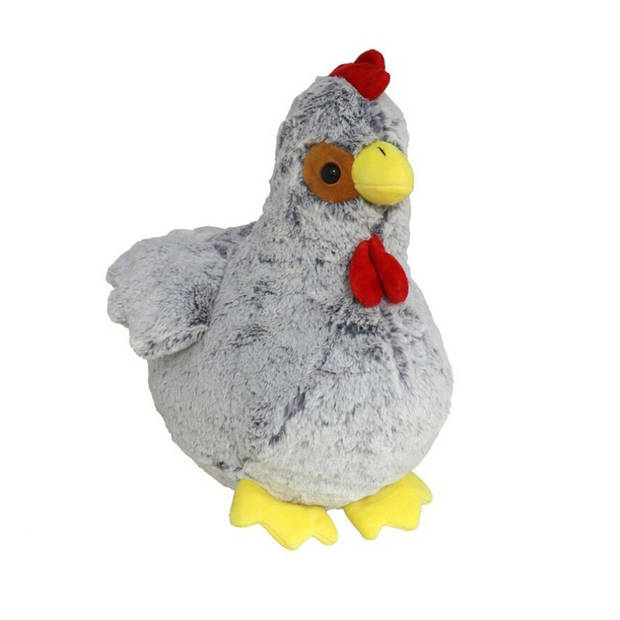 Gerimport Pluche kip knuffel - 30 cm - grijs - boederijdieren kippen knuffels - Vogel knuffels