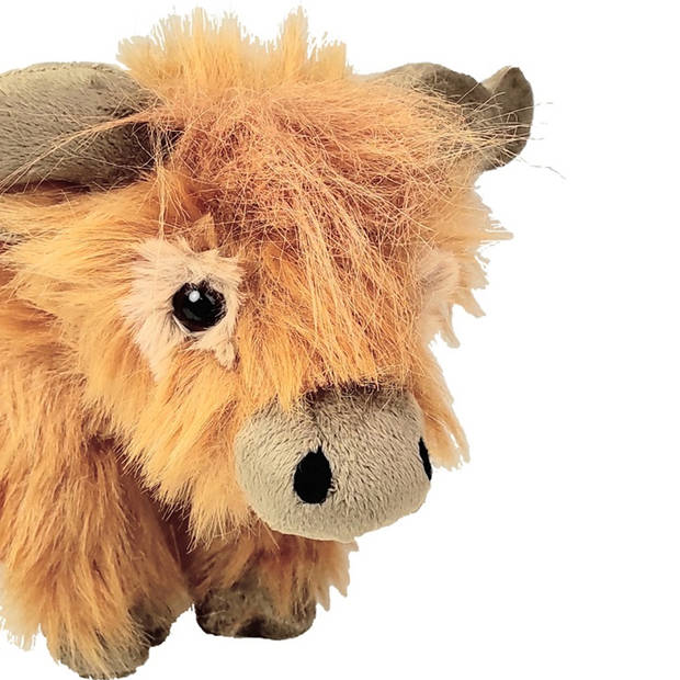 Inware pluche Schotse hooglander koe knuffeldier - bruin - staand - 24 cm - Koeien knuffels - Knuffel boederijdieren