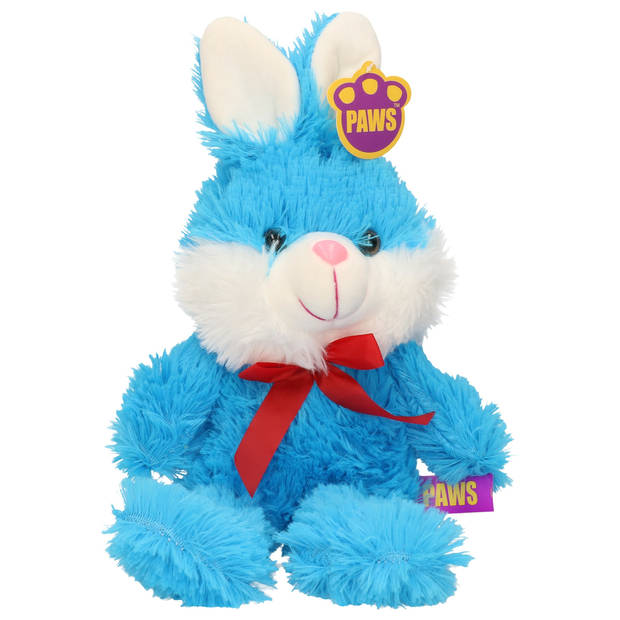 Paashaas/haas/konijn knuffel dier - zachte pluche - blauw - cadeau - 32 cm - met strikje - Knuffel bosdieren