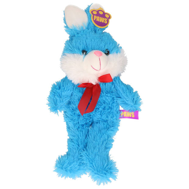 Paashaas/haas/konijn knuffel dier - zachte pluche - blauw - cadeau - 32 cm - met strikje - Knuffel bosdieren