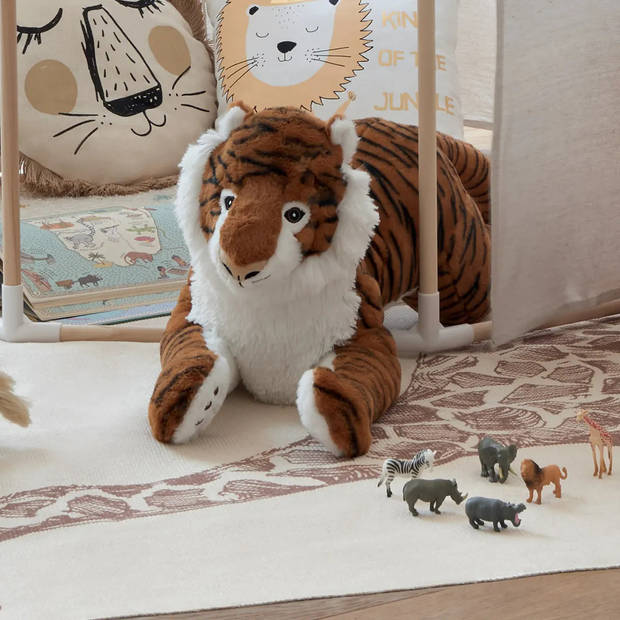 Atmosphera Knuffeldier Tijger Joey - zachte pluche stof - wilde dieren knuffels - bruin/zwart - 70cm - Knuffeldier