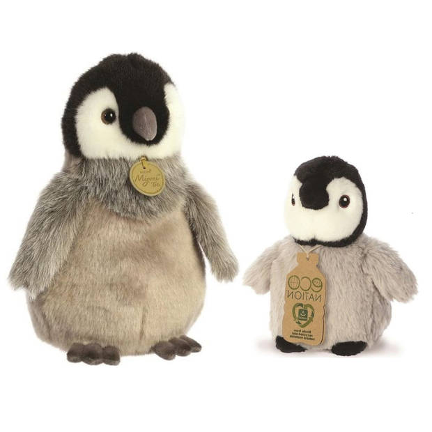 Aurora Knuffeldieren pinguin kuikens - set 2x - pluche - grijs - 13/23 cm - Knuffeldier