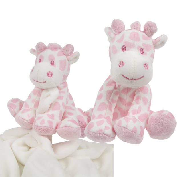 Suki Gifts giraffe baby geboren knuffels set - tuttel doekje en knuffeltje - roze/wit - Knuffelberen