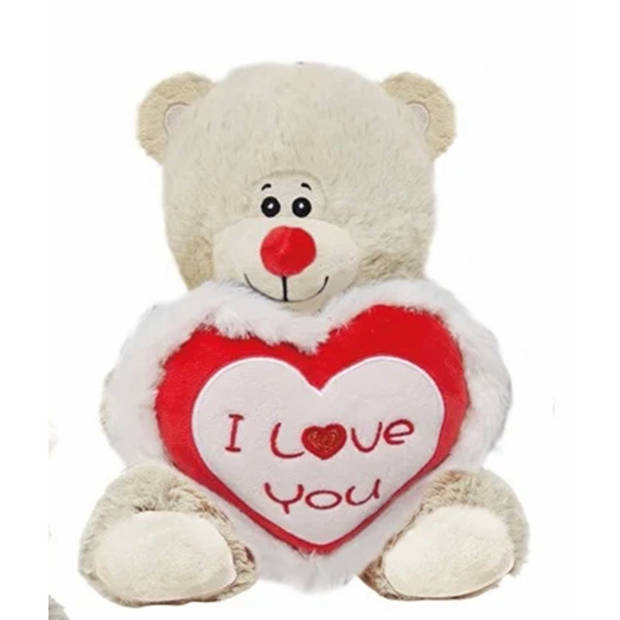 Jono Toys Pluche knuffelbeer/teddybeer met I love you hartje - wit - 30 cm - Knuffelberen