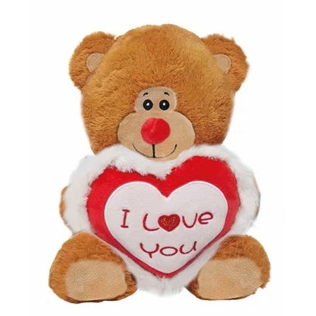 Jono Toys Pluche knuffelbeer/teddybeer met I love you hartje - bruin - 30 cm - Knuffelberen