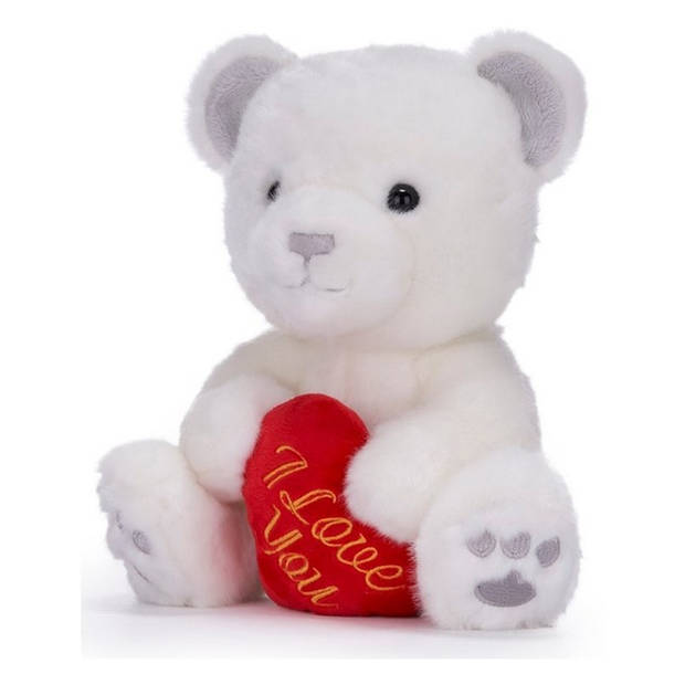 Valentijn I Love You knuffel beertje - zachte pluche - rood hartje - cadeau - 22 cm - wit - Knuffelberen