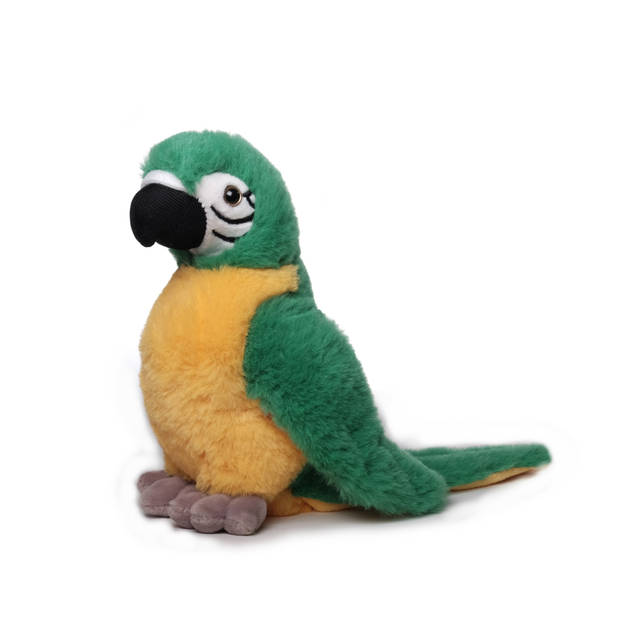 Inware Pluche papegaai vogel knuffel - geel/groen - polyester - 20 cm - Vogel knuffels