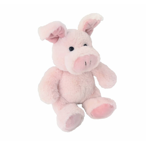 Inware Pluche varken/biggetje knuffel - zittend - roze - polyester - 16 cm - Knuffel boederijdieren