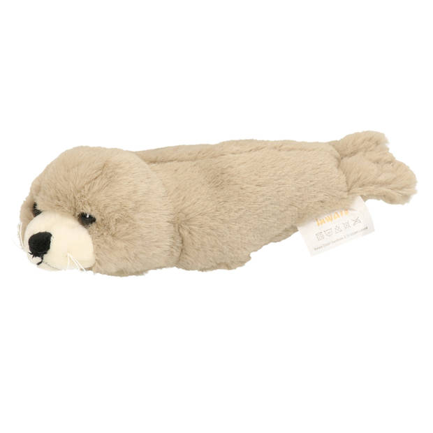 Inware Pluche zeehond pup knuffel - liggend - beige - polyester - 20 cm - Knuffel zeedieren