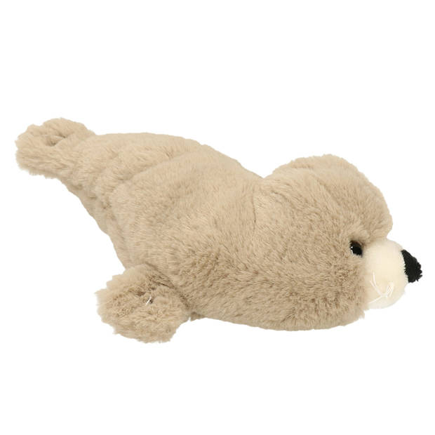 Inware Pluche zeehond pup knuffel - liggend - beige - polyester - 20 cm - Knuffel zeedieren