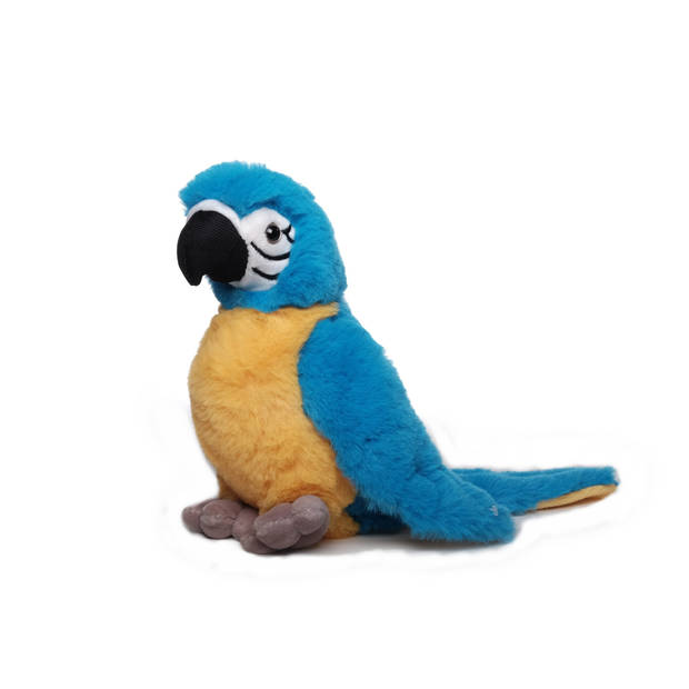 Inware Pluche papegaai vogel knuffel - geel/blauw - polyester - 20 cm - Vogel knuffels