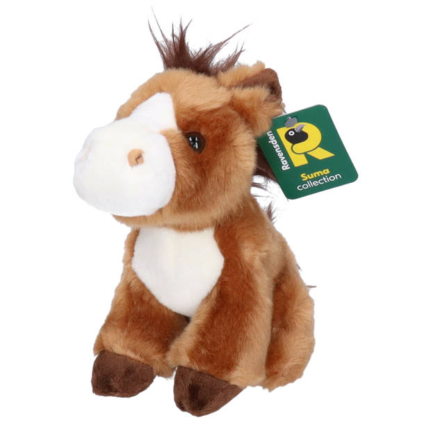 Ravensden Pony/paard pluche knuffeldier - 18 cm - bruin - boerderijdieren knuffels - Knuffel boederijdieren