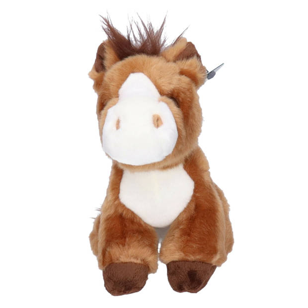 Ravensden Pony/paard pluche knuffeldier - 18 cm - bruin - boerderijdieren knuffels - Knuffel boederijdieren