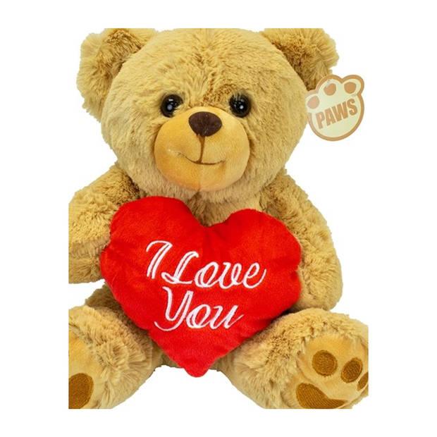 Valentijn I Love You knuffel beertje - zachte pluche - rood hartje - cadeau - 20 cm - lichtbruin - Knuffelberen