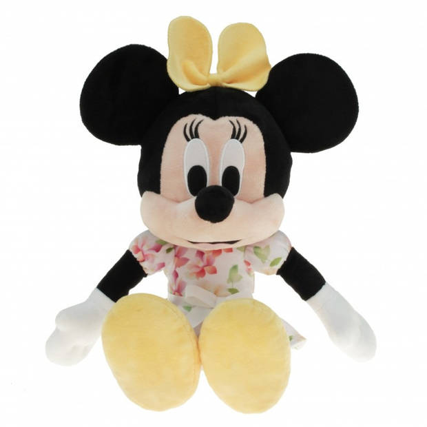 Pluche Disney Minnie Mouse knuffel 30 cm geel met bloemen jurkje - Knuffeldier