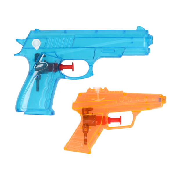 Happy People Waterpistool set - 2x - klein model - 11 en 17 cm - blauw/oranje - waterpistooltje - Waterpistolen