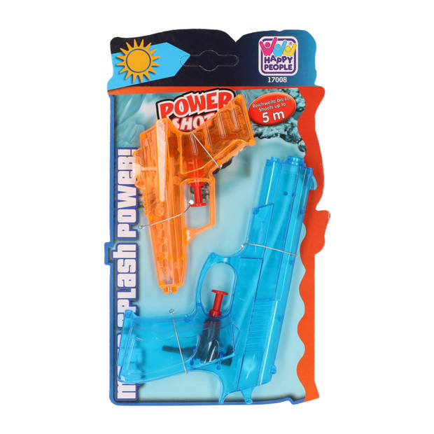 Happy People Waterpistool set - 2x - klein model - 11 en 17 cm - blauw/oranje - waterpistooltje - Waterpistolen