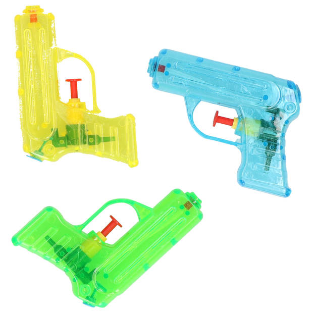 Grafix Waterpistooltje/waterpistool - 3x - klein model - 11 cm - geel/groen/blauw - Waterpistolen