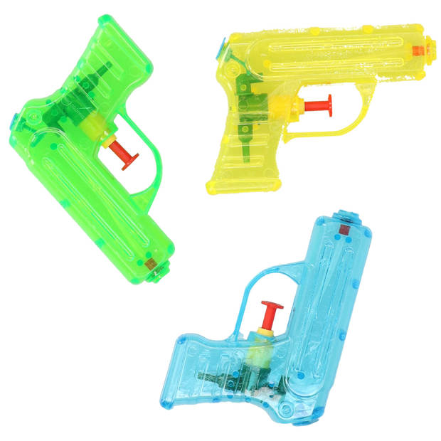 Grafix Waterpistooltje/waterpistool - 3x - klein model - 11 cm - geel/groen/blauw - Waterpistolen