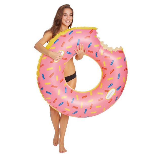 Grote opblaasbaar donut zwemband roze 104 cm - Zwembanden