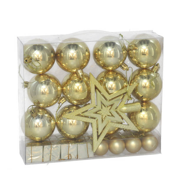 Gerimport Kerstballen en ornamenten set - 29-delig - goud - kunststof - Kerstbal