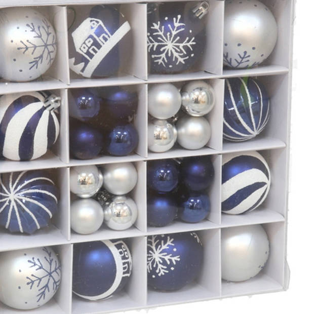 Gerimport kerstballen Kerstballen pakket - 42x - zilver/blauw - Kerstbal