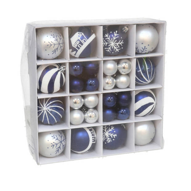 Gerimport kerstballen Kerstballen pakket - 42x - zilver/blauw - Kerstbal