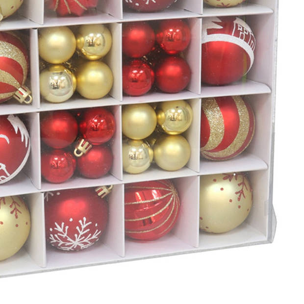 Gerimport Kerstballen en ornamenten - 42-delig - rood/goud - kunststof - Kerstbal