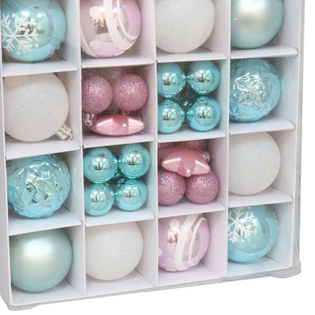 Gerimport kerstballen Kerstballen set- 42x - wit/blauw/roze - Kerstbal