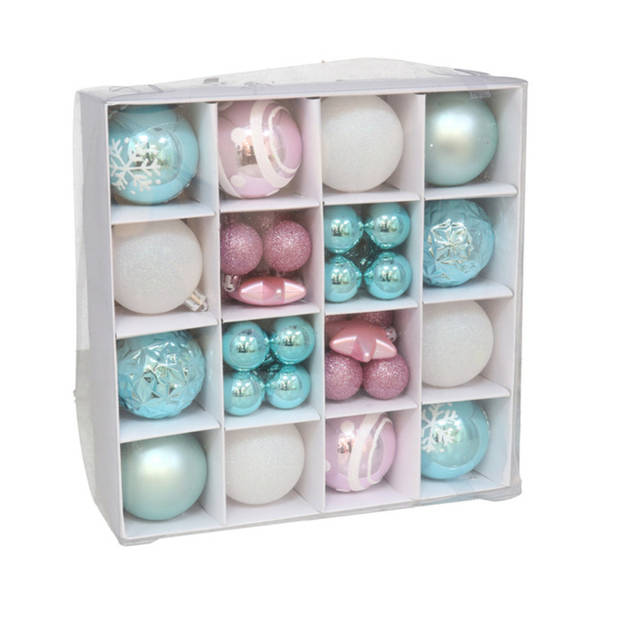 Gerimport kerstballen Kerstballen set- 42x - wit/blauw/roze - Kerstbal