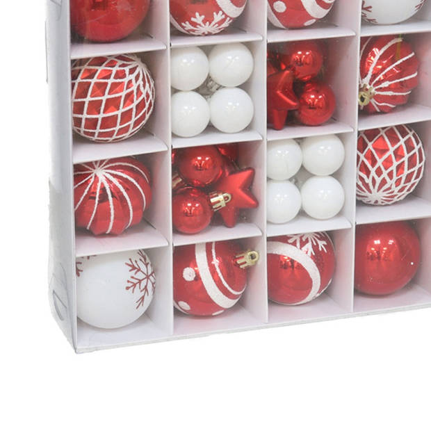 Gerimport Kerstballen en ornamenten - 42x -rood/wit - kunststof - Kerstbal