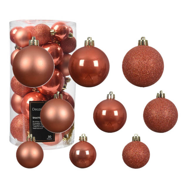 Decoris kerstballen - 30x st- 4, 5 en 6 cm - pompoen oranje - kunststof - Kerstbal