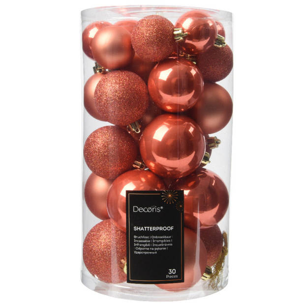 Decoris kerstballen - 30x st - 4, 5 en 6 cm - pompoen oranje - Kerstbal