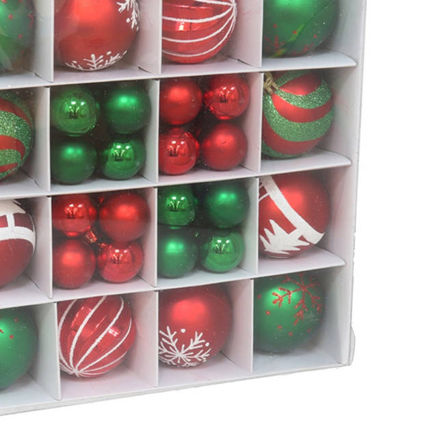 Gerimport Kerstballen en ornamenten - 42x - rood/groen -kunststof - Kerstbal