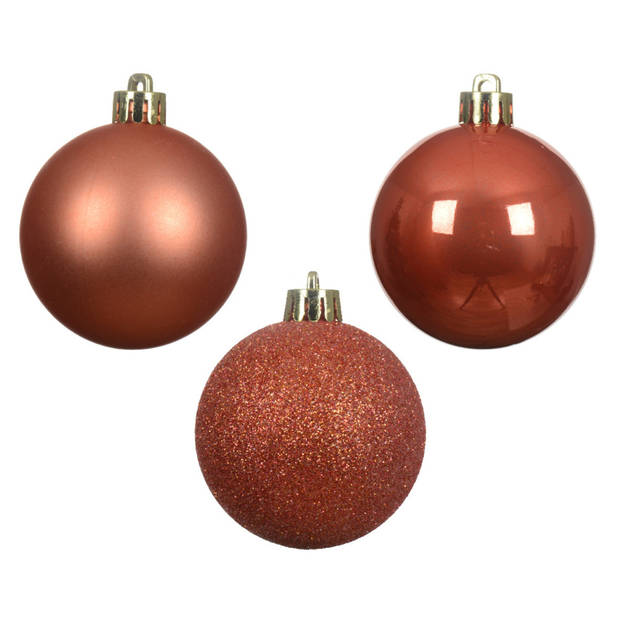 Decoris kleine kerstballen - 14x - pompoen oranje - 3 cm -kunststof - Kerstbal